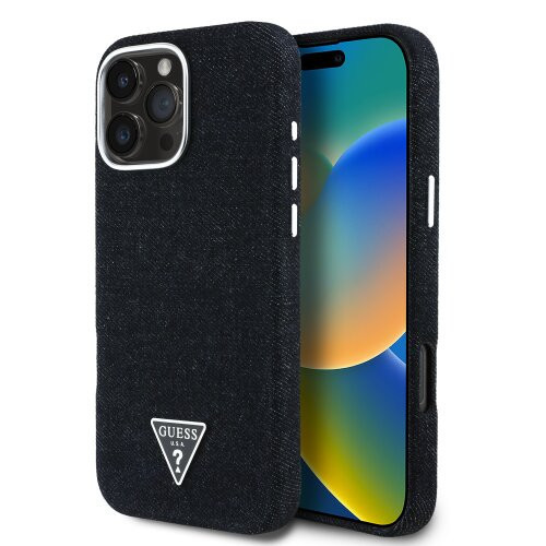 Guess Denim Triangle Logo MagSafe Zadní Kryt pro iPhone 16 Pro Black