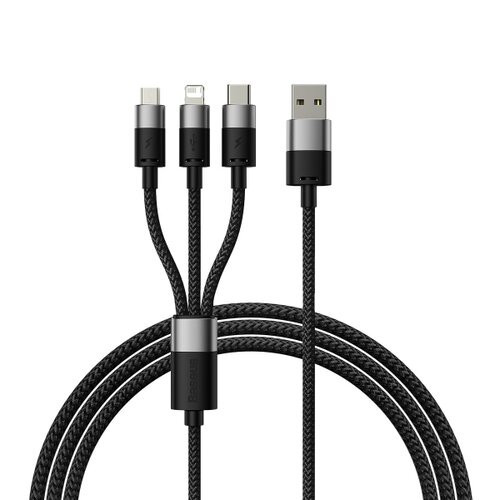 Baseus StarSpeed 3v1 Fast Charging Datový Kabel USB-A - USB-C/Lighting/MicroUSB 20W 3.5A 0.6m Black