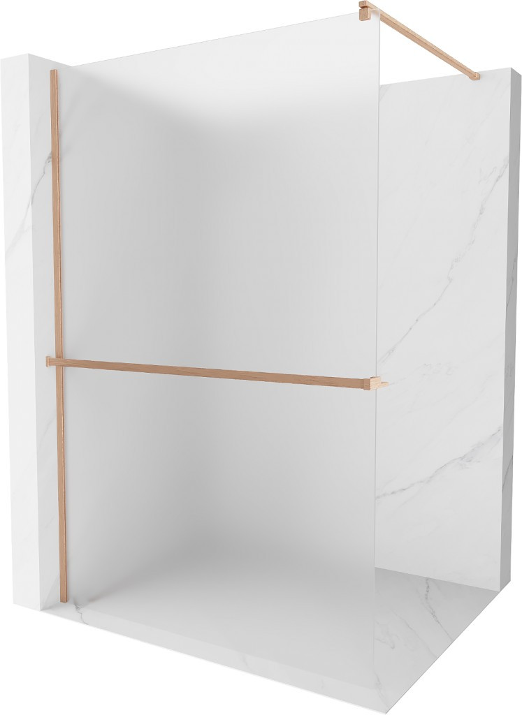 MEXEN/S - Kioto+ Sprchová zástena s poličkou WALK-IN 90 x 200 cm, dekor, meď kartáčovaná 800-090-121-65-30
