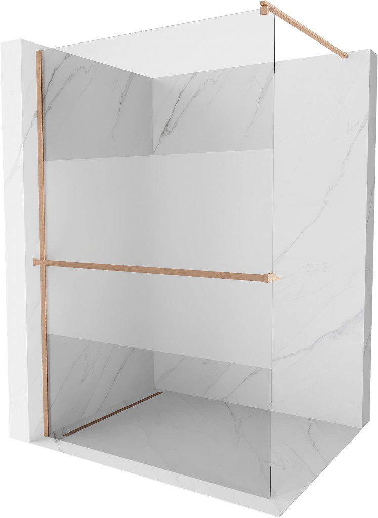MEXEN/S - Kioto+ Sprchová zástena s poličkou WALK-IN 120 x 200 cm, transparent/dekor, meď kartáčovaná 800-120-121-65-35