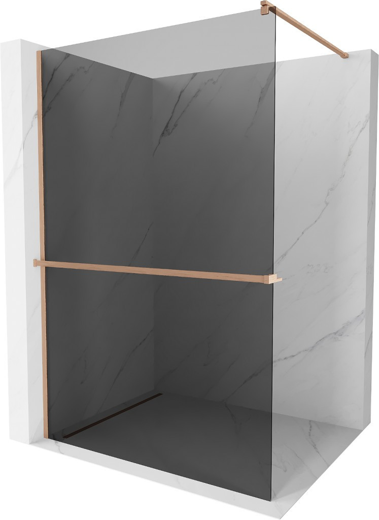 MEXEN/S - Kioto+ Sprchová zástena WALK-IN s poličkou a držiakom uterákov 100 x 200 cm, grafit, meď kartáčovaná 800-100-121-65-40