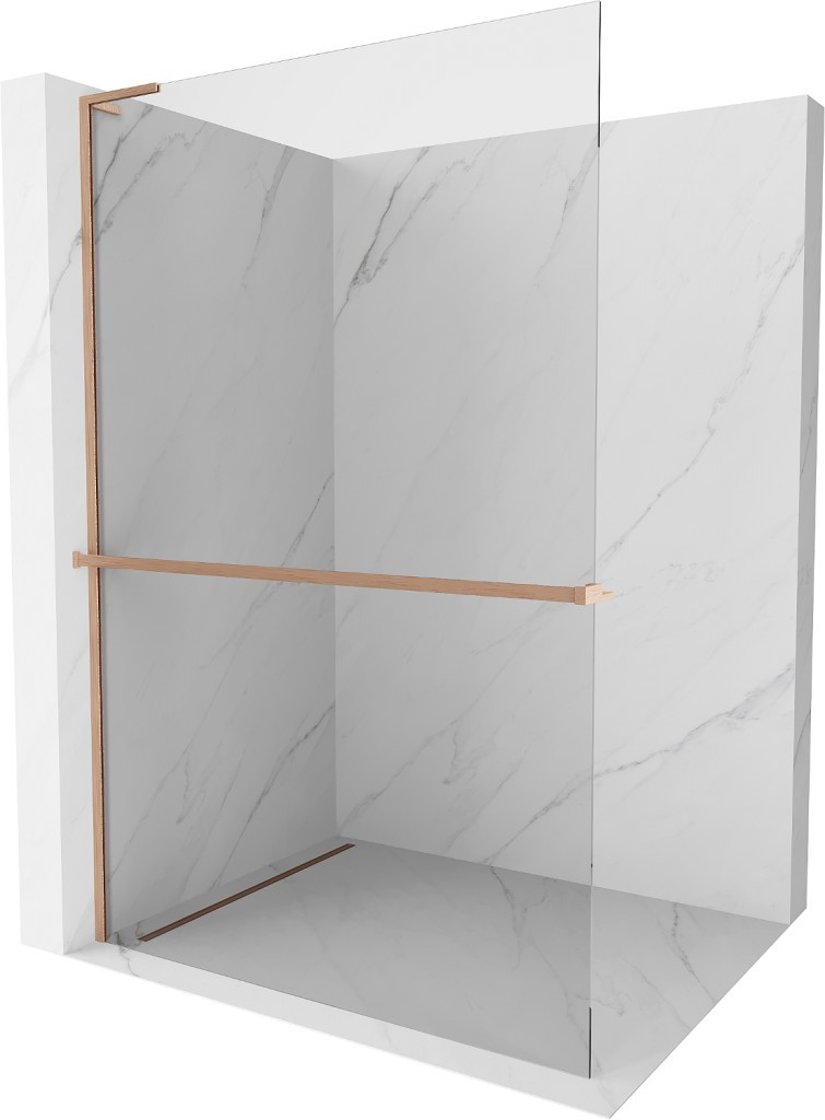 MEXEN/S - Kioto+ L Sprchová zástena WALK-IN s poličkou a držiakom uterákov 50 x 200 cm, transparent, meď kartáčovaná 800-050-123-65-00