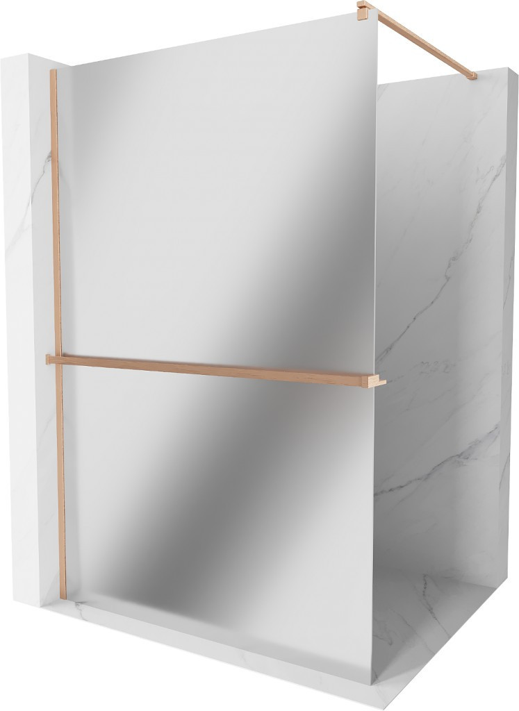 MEXEN/S - Kioto+ Sprchová zástena WALK-IN s poličkou a držiakom uterákov 90 x 200 cm, zrkadlová, meď kartáčovaná 800-090-121-65-50