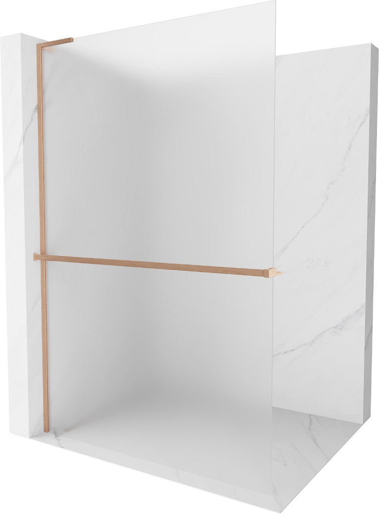 MEXEN/S - Kioto+ L Sprchová zástena WALK-IN s poličkou a držiakom uterákov 90 x 200 cm, dekor, meď kartáčovaná 800-090-123-65-30