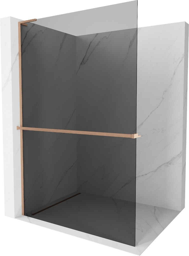 MEXEN/S - Kioto+ L Sprchová zástena WALK-IN s poličkou a držiakom uterákov 100 x 200 cm, grafit, meď kartáčovaná 800-100-123-65-40