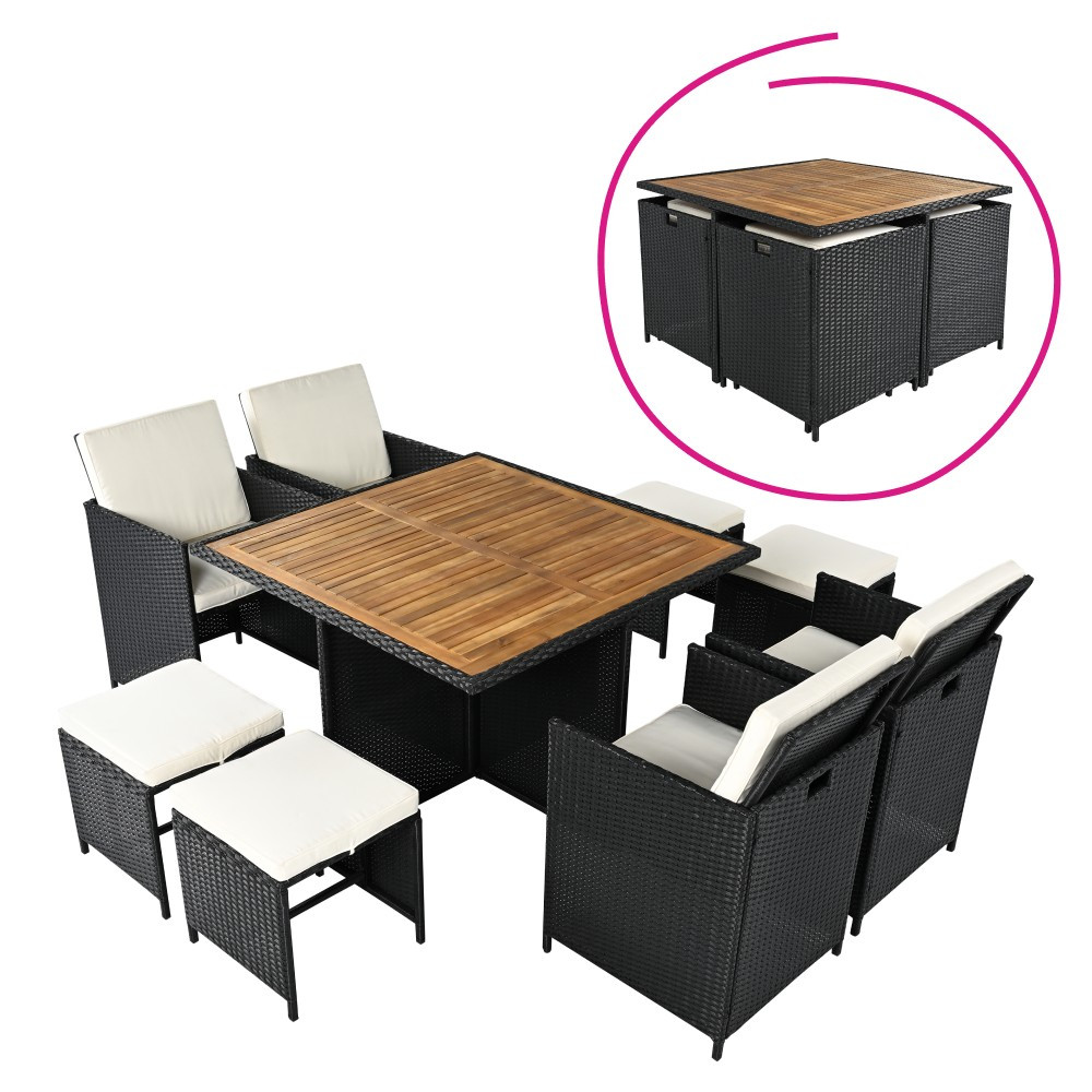 KONDELA Melford záhradný nábytok z umelého ratanu čierna / krémová / prírodná