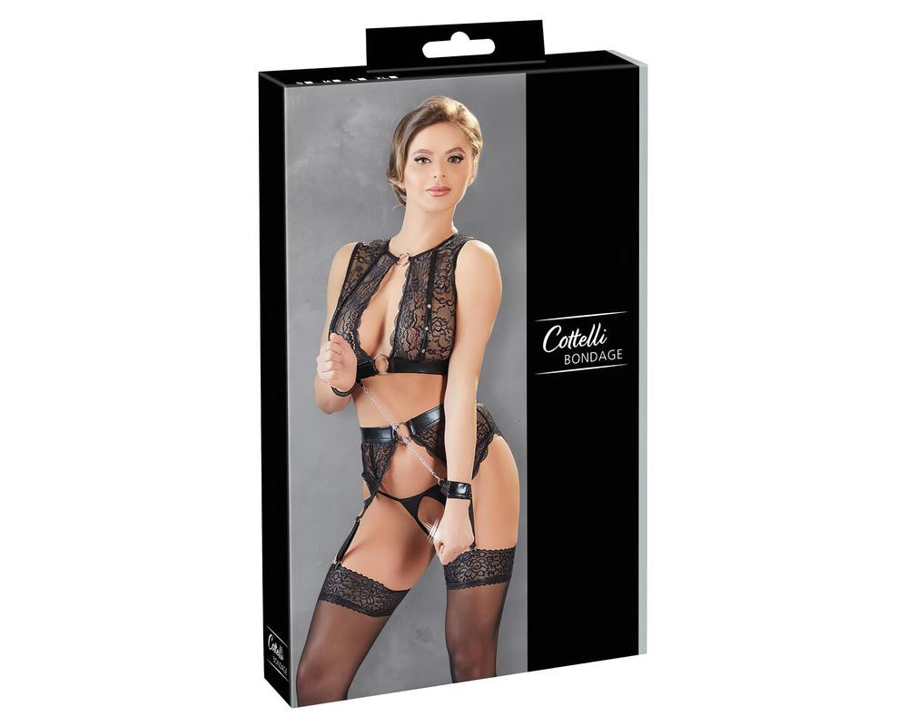 Cottelli Bondage - čipkovaná bielizeň set (4 diely)