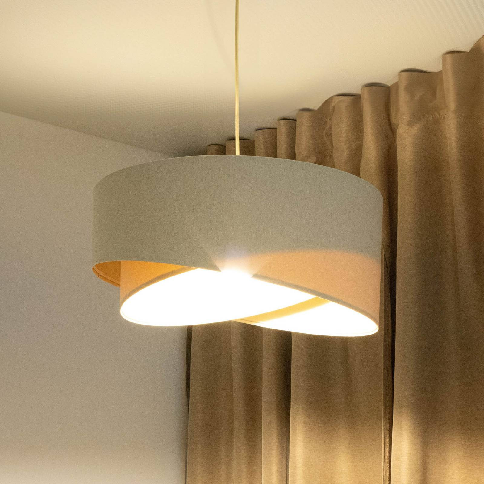 Závesné svetlo Boho, krémová/béžová, Ø 50 cm, výška 23 cm, ľan