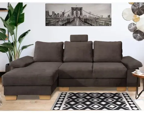 Rohová sedačka Chivas 1B, hnedá látka, ľavý roh%