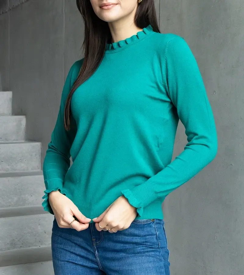 UR/CEO Green soft cardigan with ruffle detail Luel