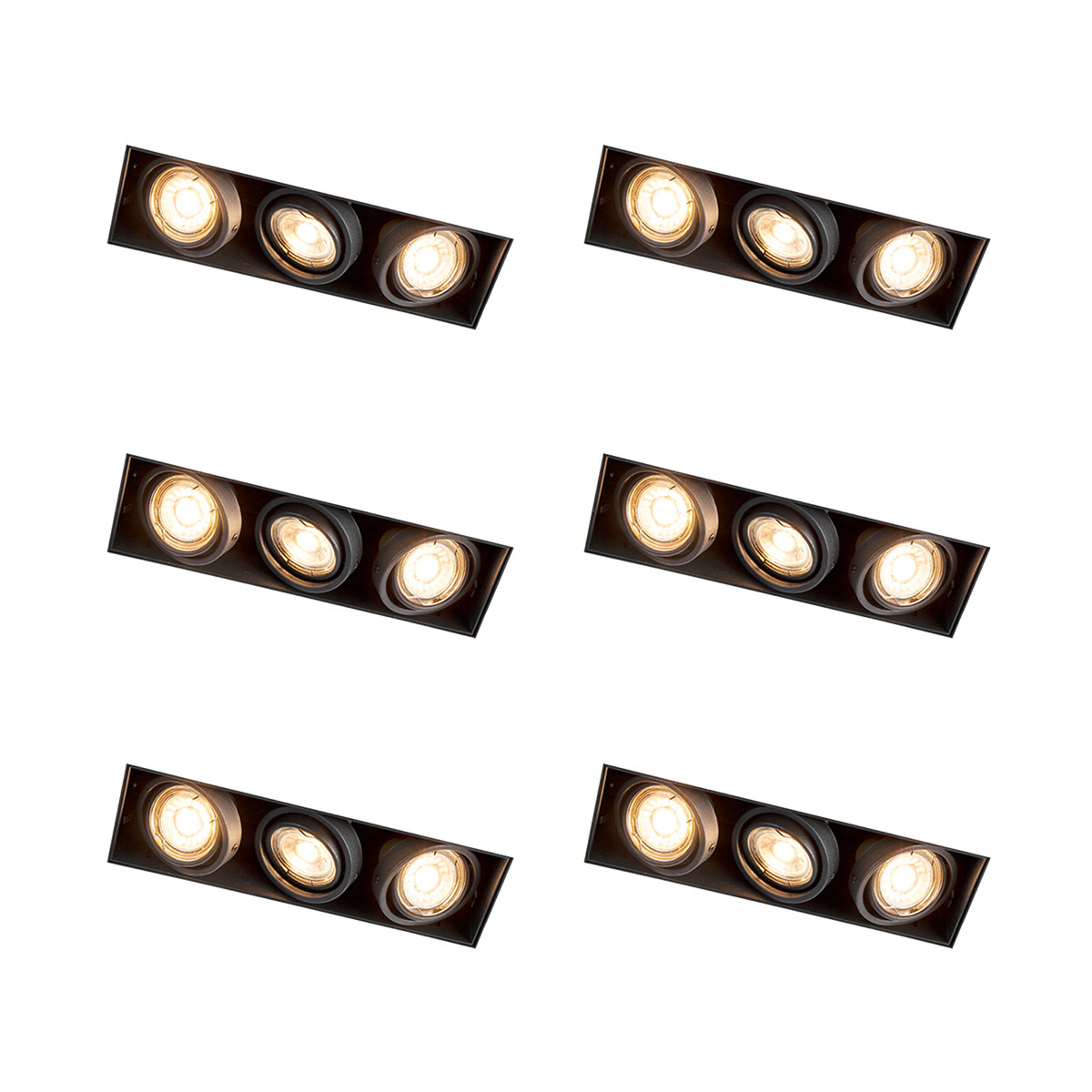 Sada 6 zapustených bodových svetiel čierna nastaviteľná bezrámová 3-svetlá - Oneon