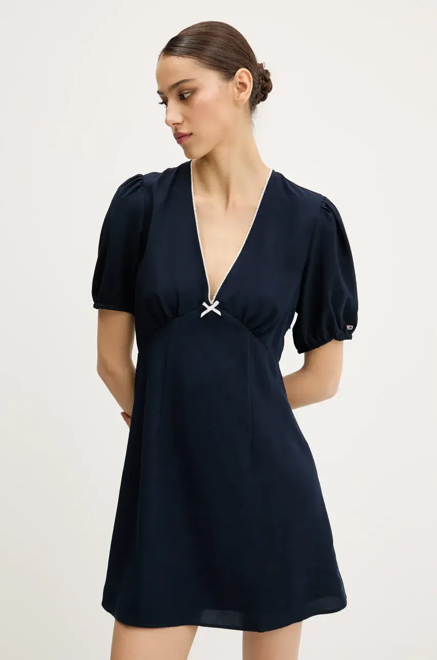 Šaty Tommy Jeans tmavomodrá farba, mini, áčkový strih, DW0DW20337