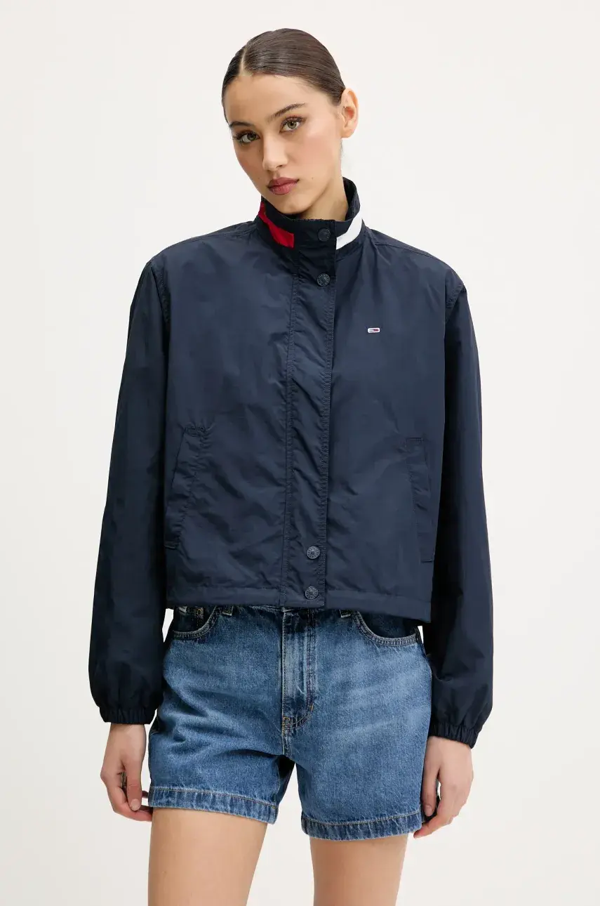Bunda Tommy Jeans tmavomodrá farba, prechodná, oversize, DW0DW20439