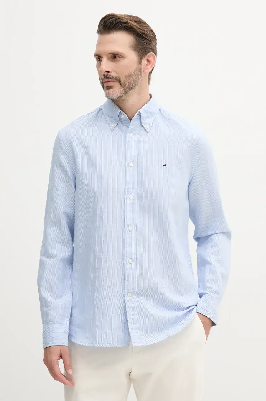 Košeľa s prímesou ľanu Tommy Hilfiger regular, s golierom button-down, MW0MW40704
