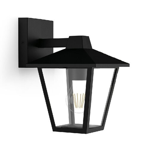 Vonkajšie nástenné svietidlo Philips Kinno sostropným svietidlom čierne, E27, max. 1x25 W