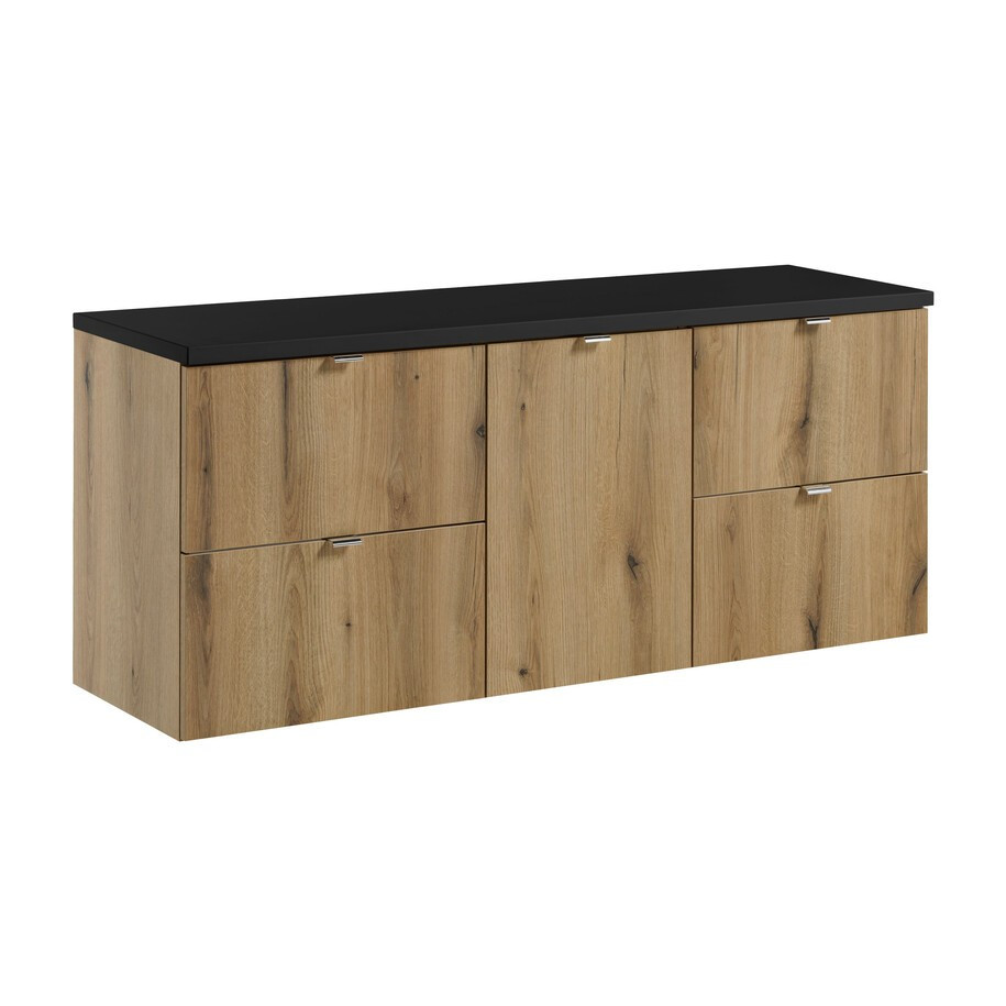 Závěsná skříňka pod umyvadlo Nova Oak s deskou 140 cm dub evoke/černý