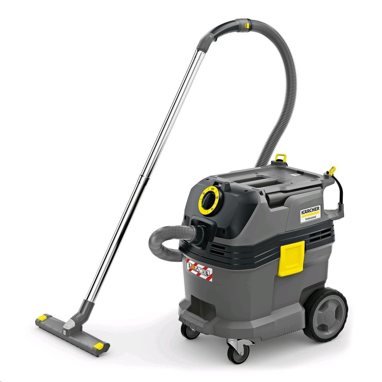 Karcher NT 30/1 Tact viacúčelový priemyselný vysávač, 1380 W, 30 l, 69 dB, 74 l/s, PES filter, kovové kolesá
