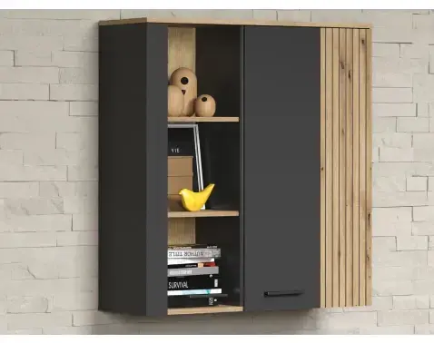 Závesná vitrína na stenu Esteban, antracit/dub evoke%