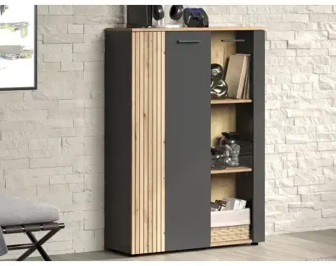 Presklená skrinka Esteban, antracit/dub evoke%