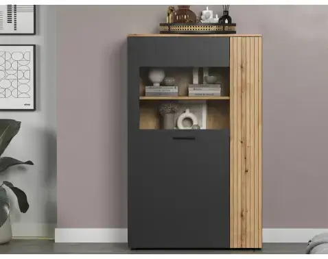 Skrinka s presklením Esteban, antracit/dub evoke%