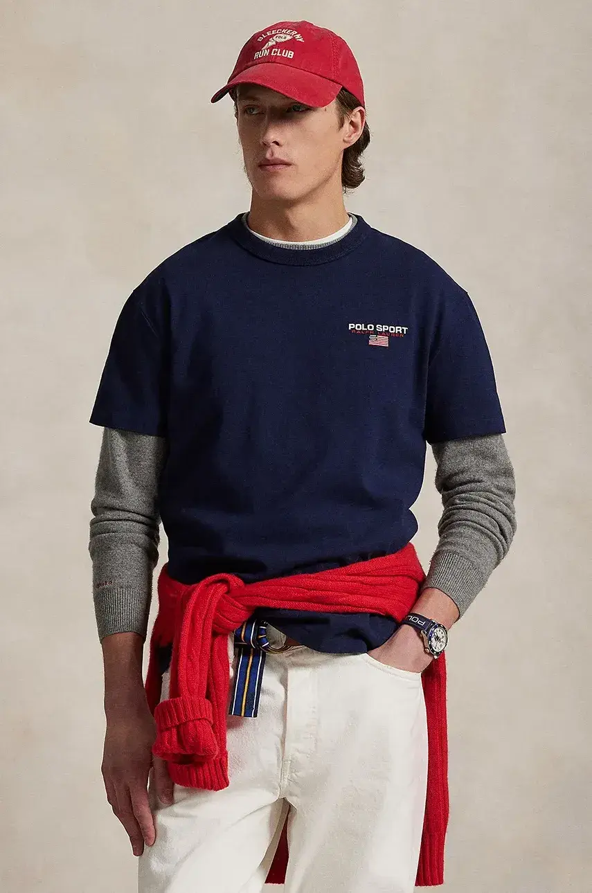 Bavlnené tričko Polo Ralph Lauren pánske, tmavomodrá farba, jednofarebné, 710969043