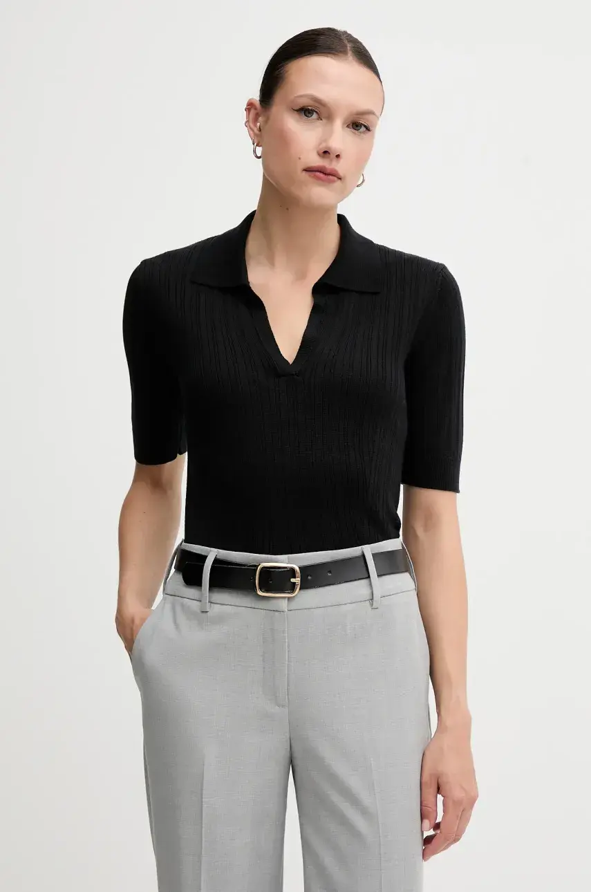 Polo tričko United Colors of Benetton dámske, čierna farba, 123VD3018