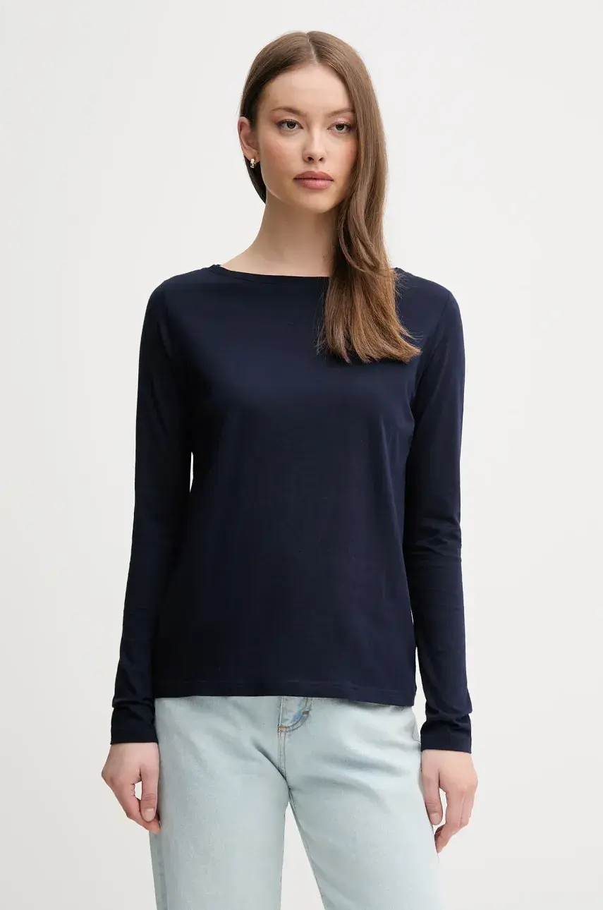 Bavlnené tričko s dlhým rukávom United Colors of Benetton tmavomodrá farba, 3096D109E