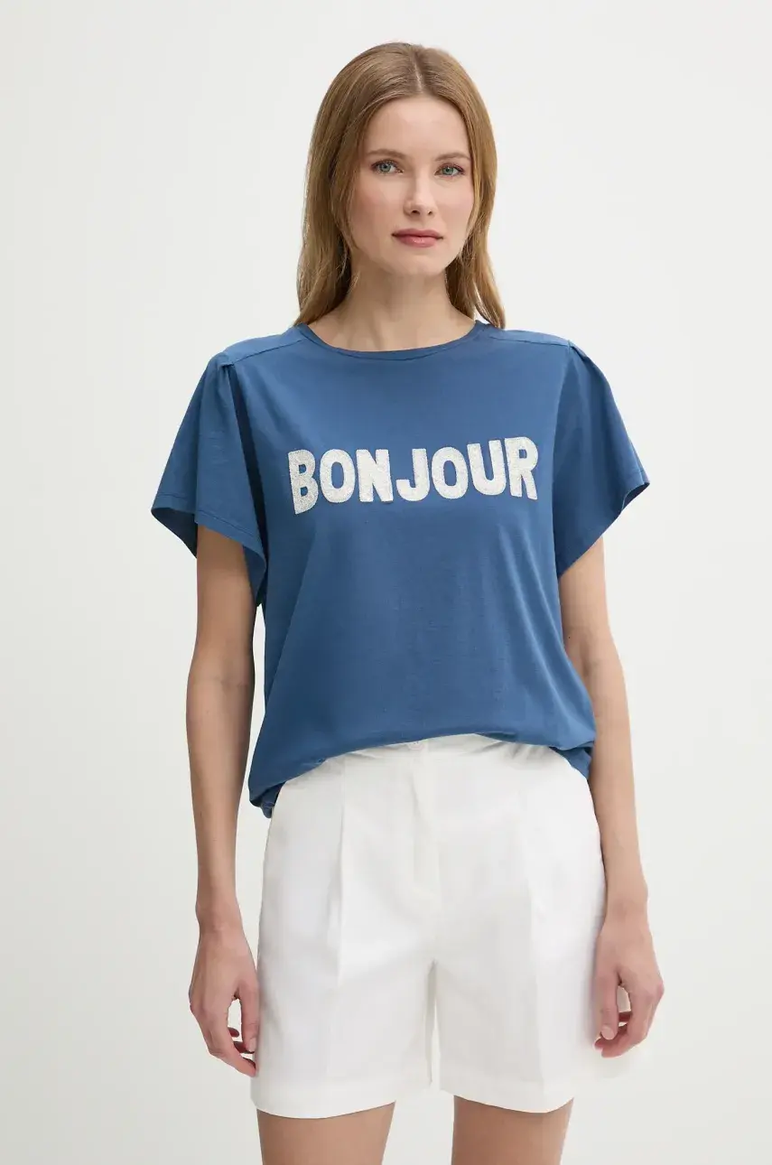 Bavlnené tričko United Colors of Benetton dámske, tmavomodrá farba, 3LNSD109Z