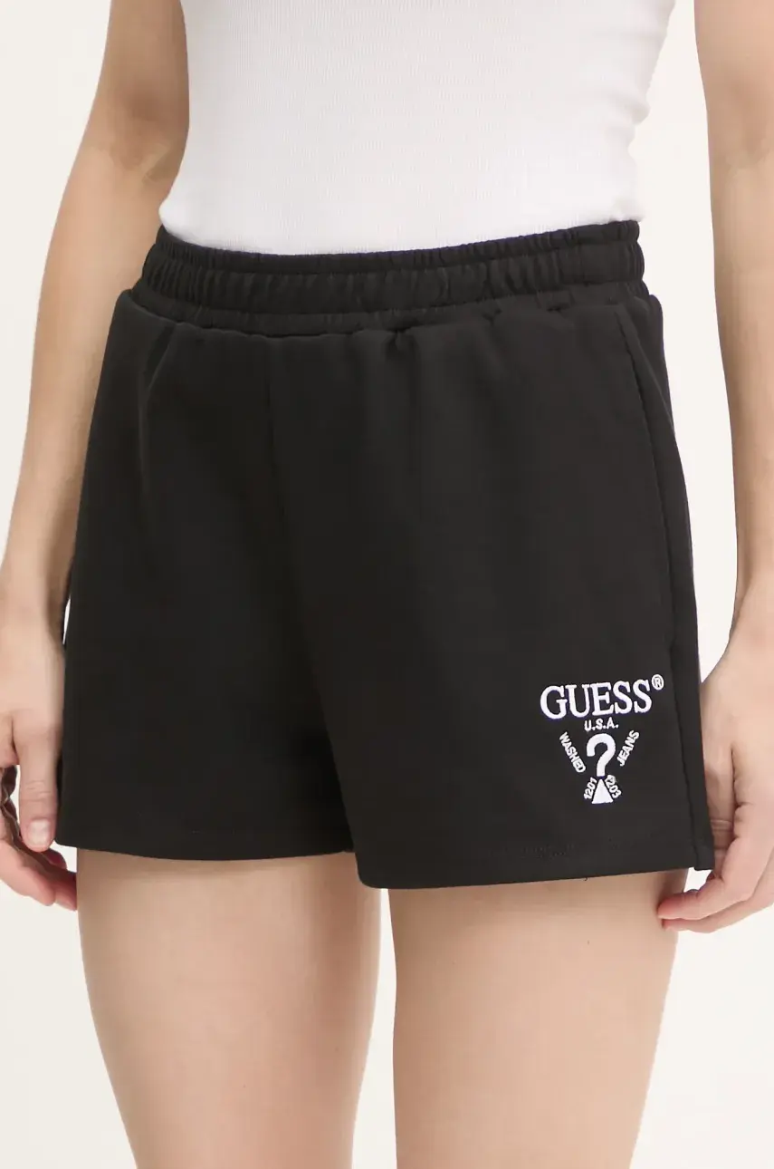 Šortky Guess ROBERTA čierna farba, s nášivkou, vysoký pás, V5GD19 KC3D2