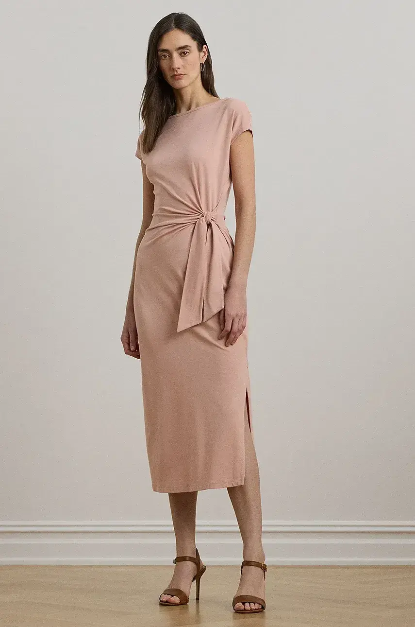 Šaty Lauren Ralph Lauren oranžová farba, midi, priliehavé, 250964086