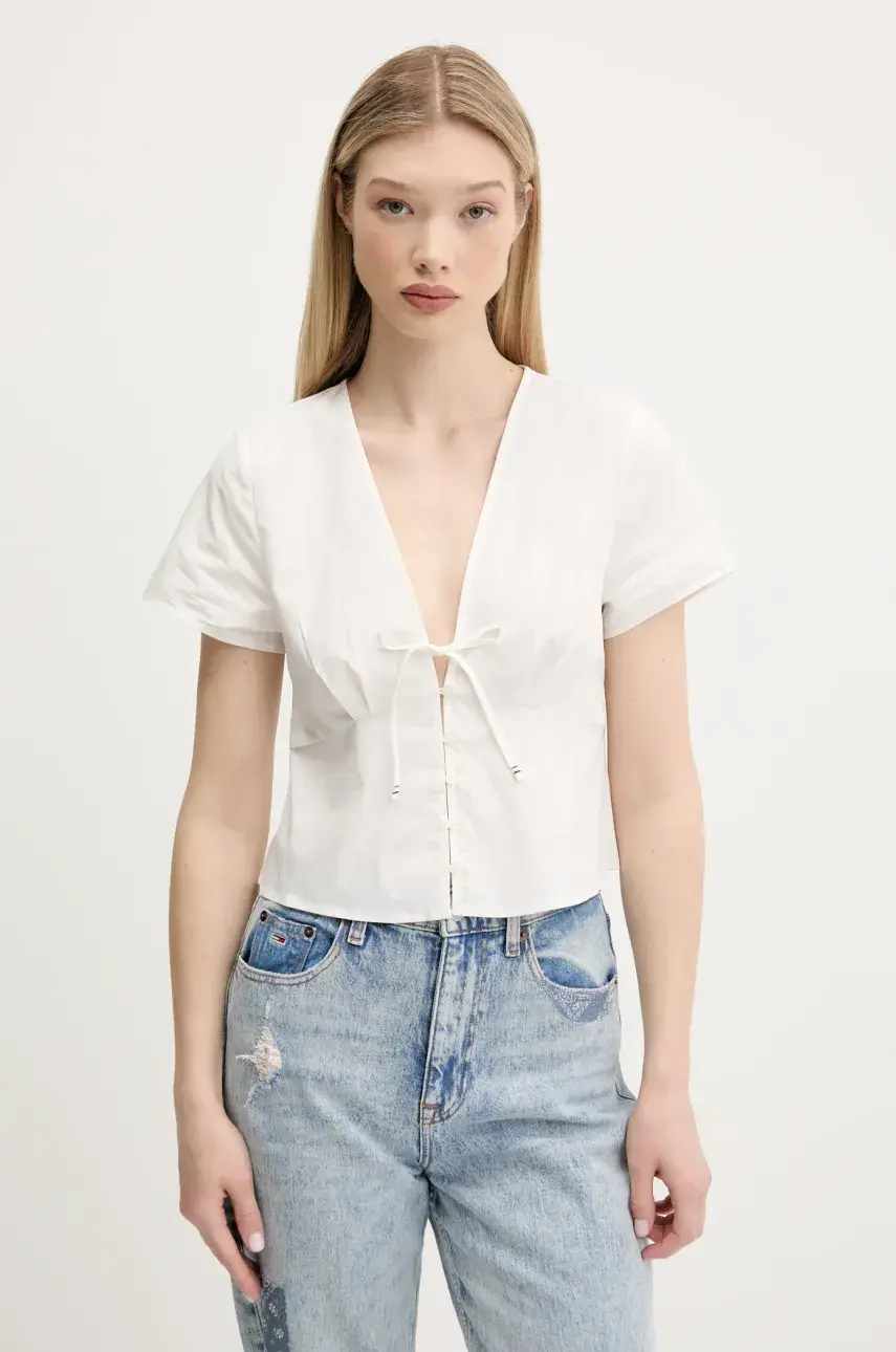 Bavlnená košeľa Tommy Jeans biela farba, regular, DW0DW21352