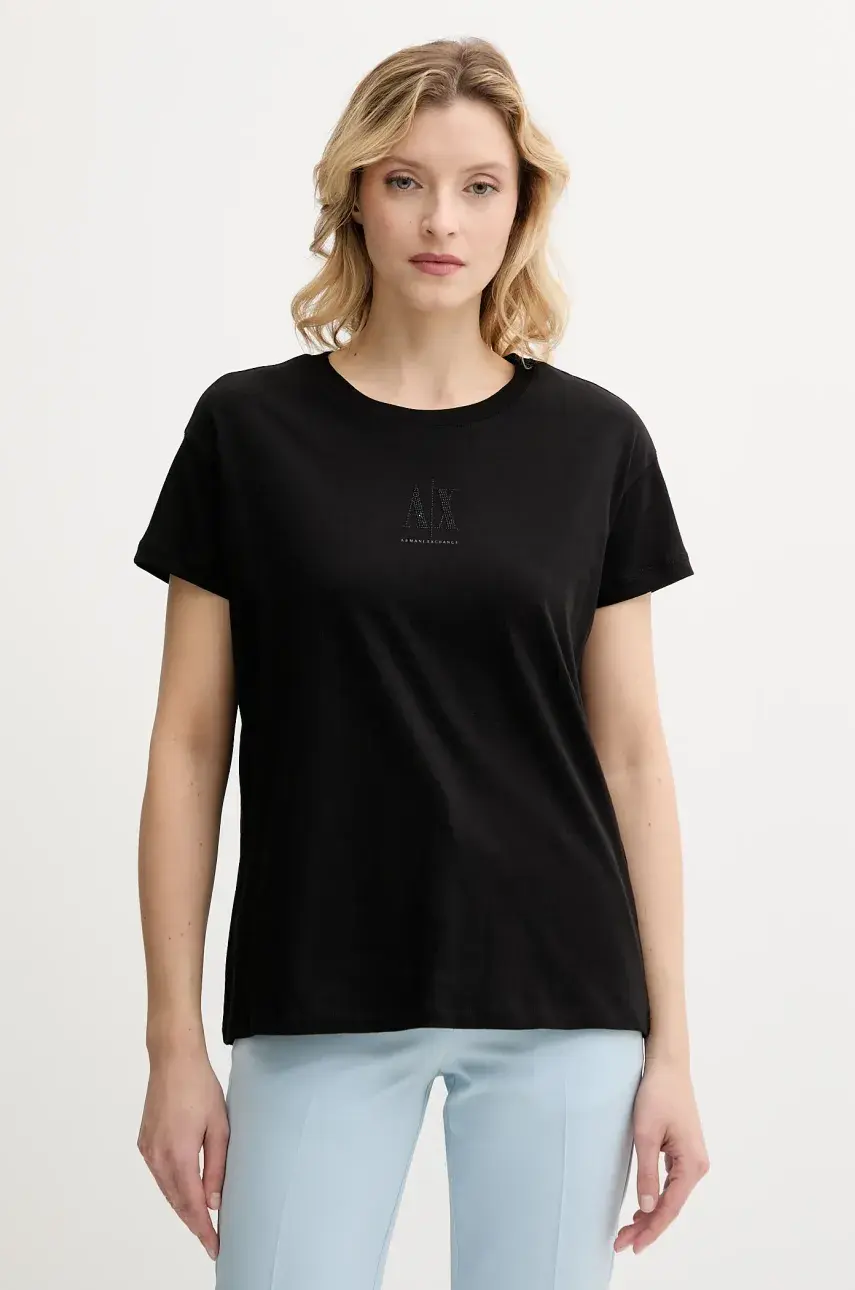 Bavlnené tričko Armani Exchange dámske, čierna farba, XW000830 AF10356
