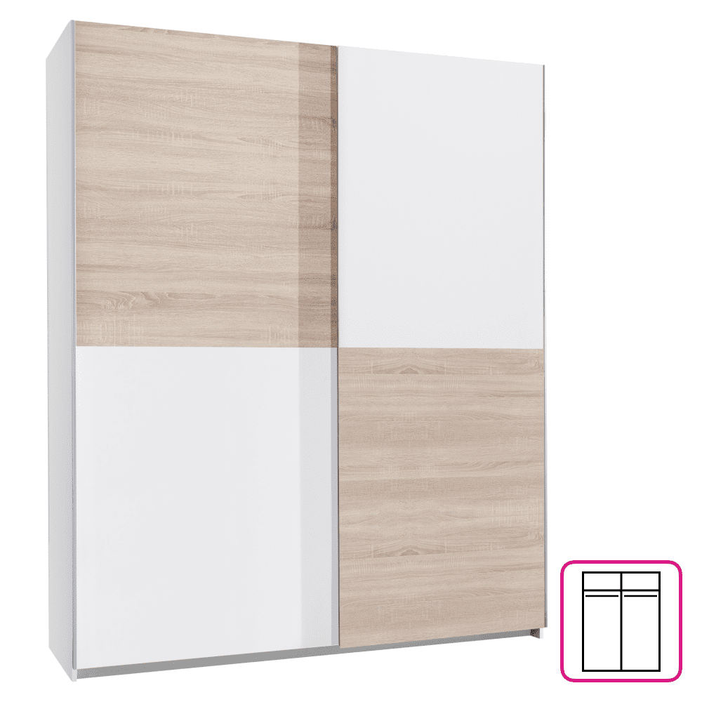 Šatníková skriňa s posuvnými dverami, dub sonoma/biela, TINER