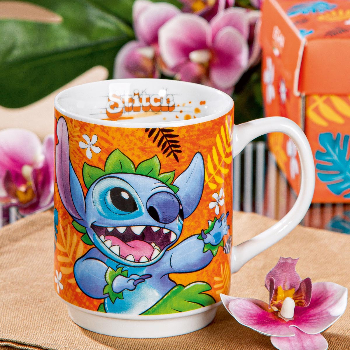 Egan Porcelánový hrnek Stitch, oranžový