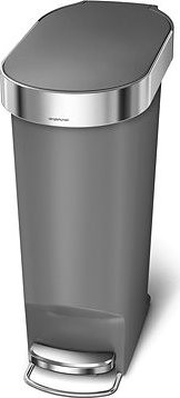 Simplehuman pedálový odpadkový kôš, 40 l, sivý plast, úzky, oválny, s antikorovým krytom vrecka