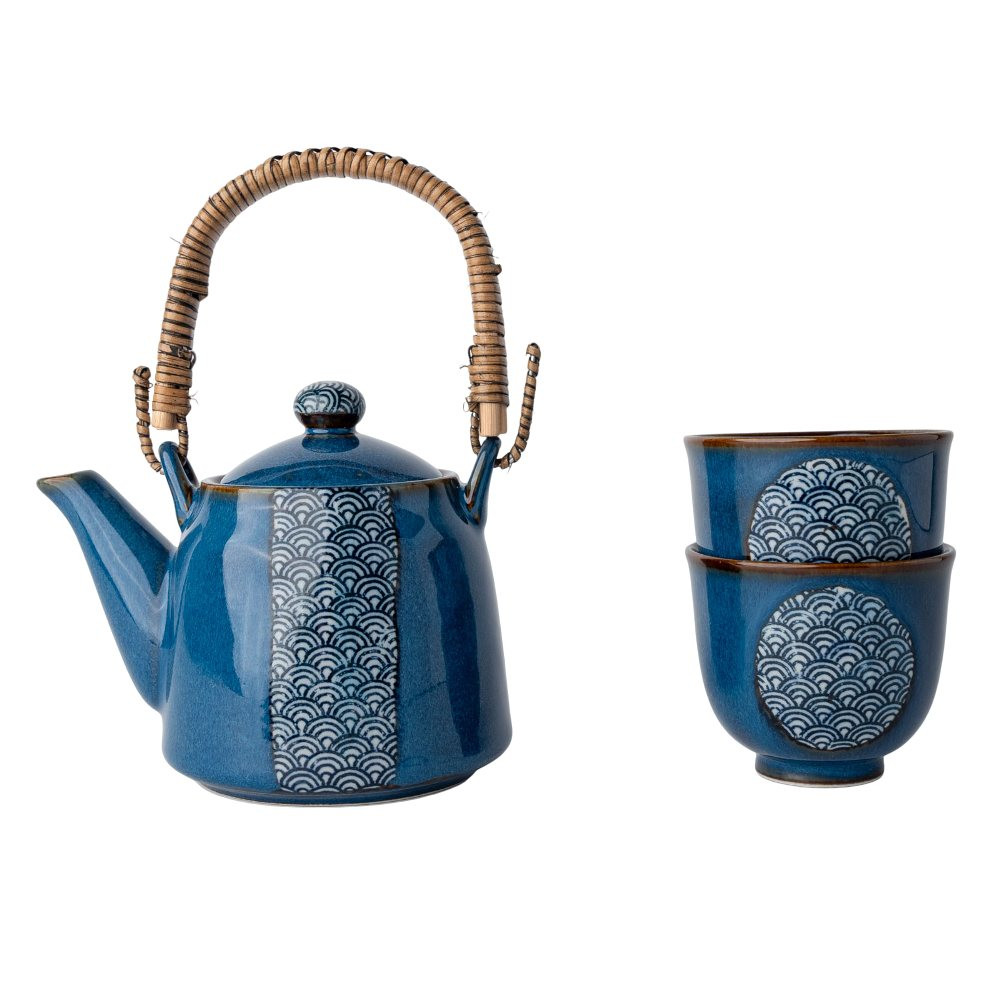 Čajová súprava BLUE WAVE, sada 3 ks, modrá, keramika, MIJ