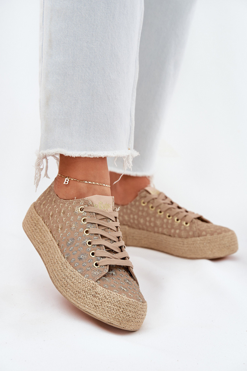 Vzorované dámske béžové tenisky na platforme s pleteným detailom - 36