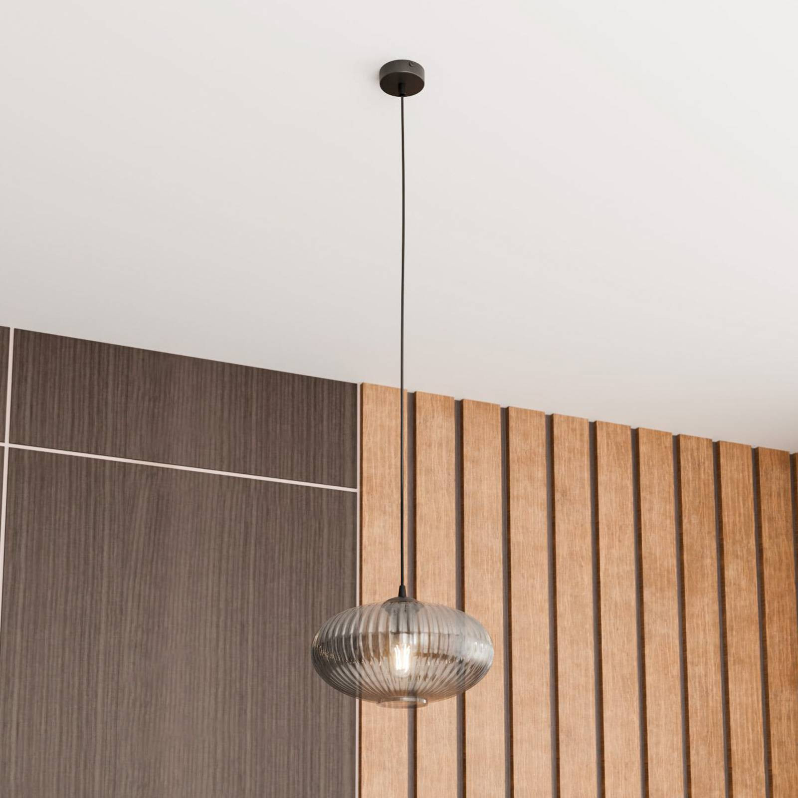 Lampa do jedálne Coco, Ø 30 cm, čierna/dymovo sivá, sklo