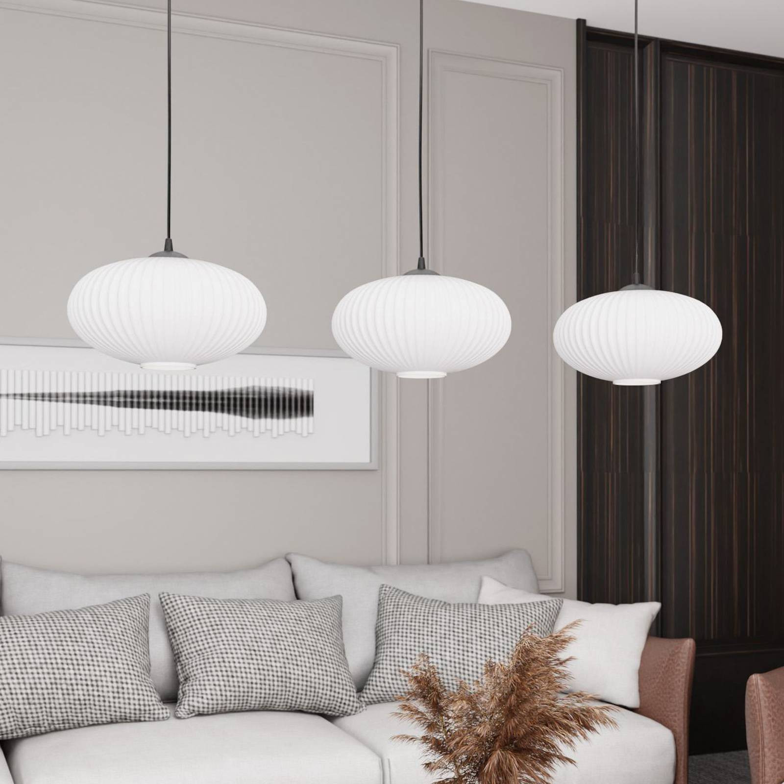 Lampa do jedálne Coco, dĺžka 115 cm, čierna/opál, sklo, 3 svetlá