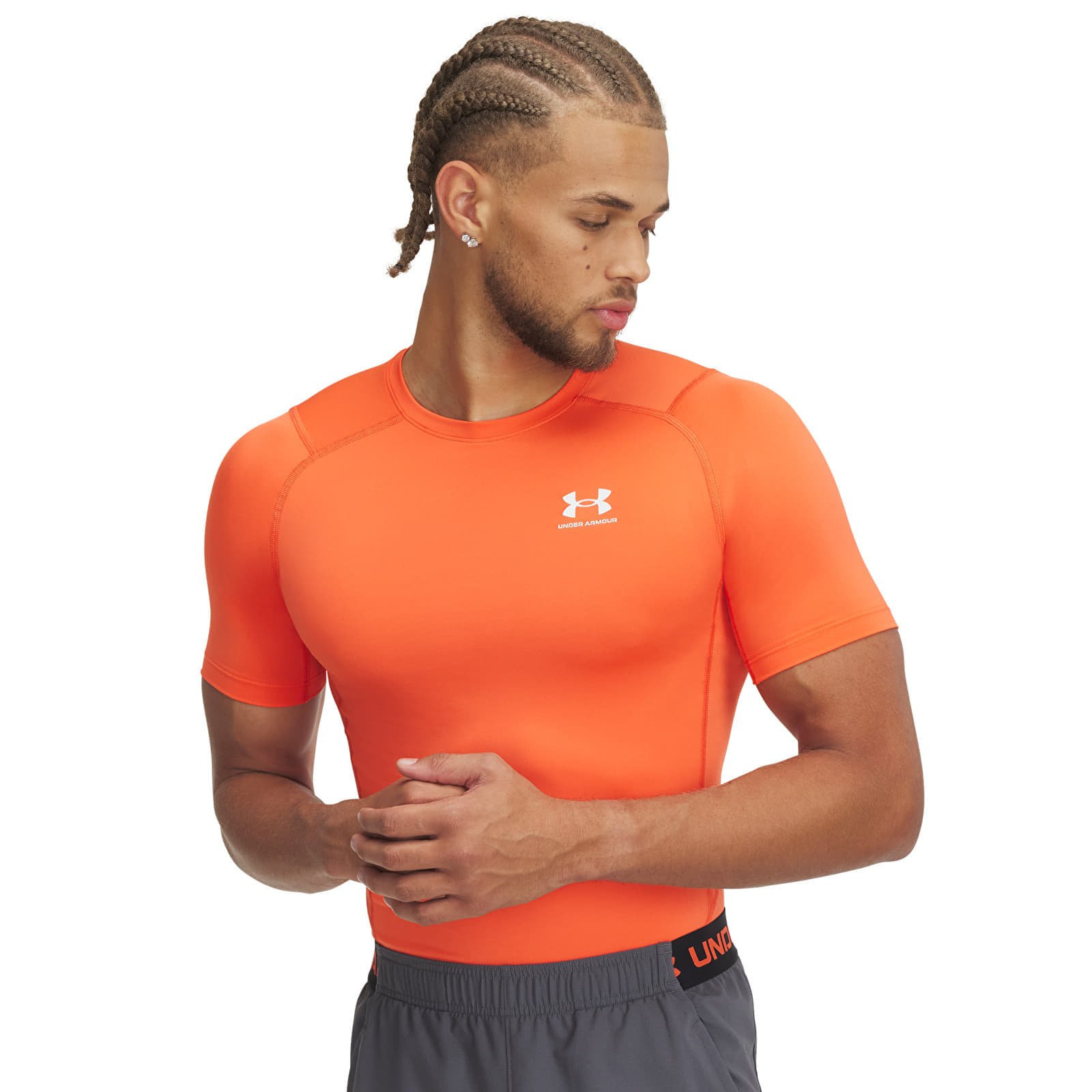 Tričko Under Armour HG Armour Comp SS Tee Fire/ White L