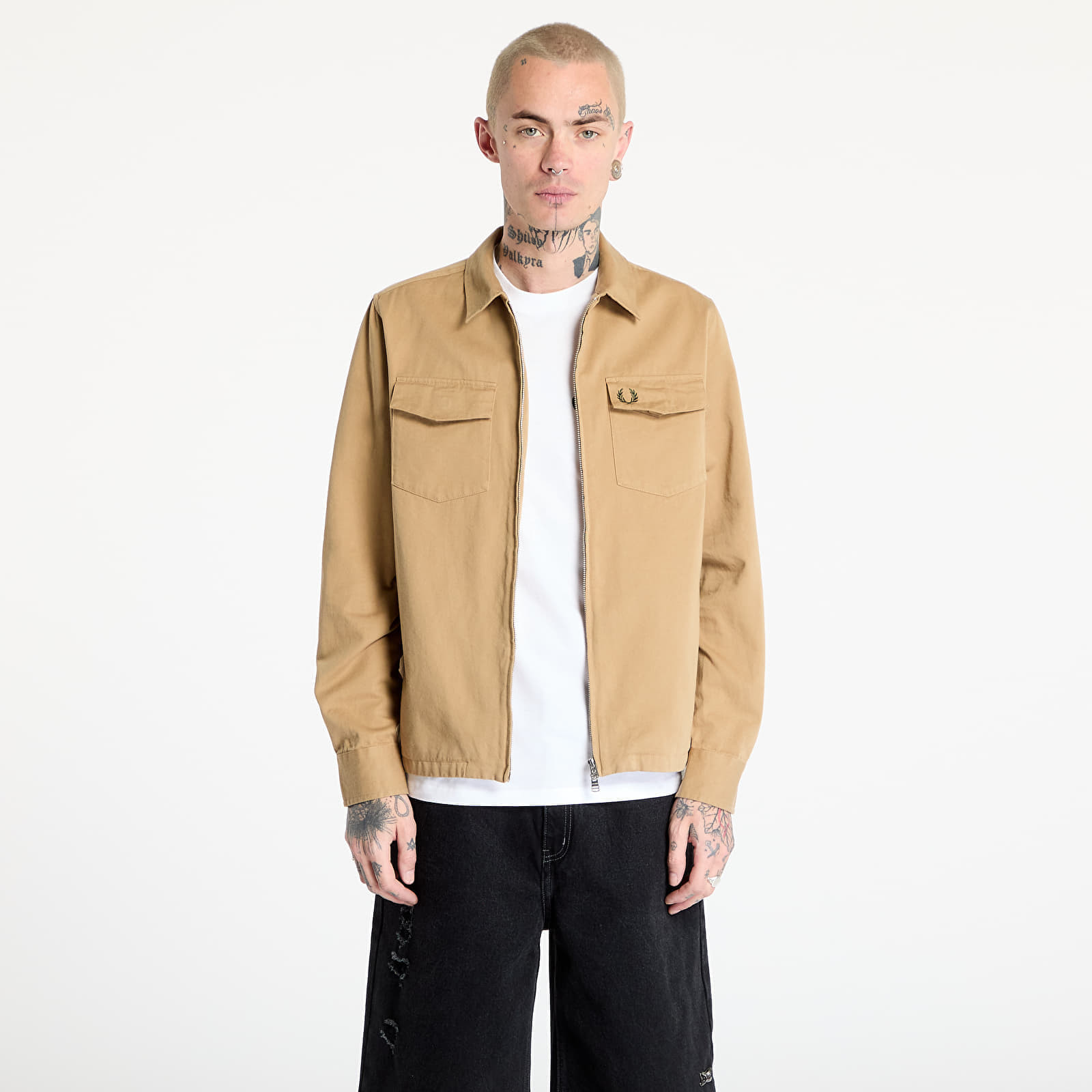 Košeľa FRED PERRY Twill Zip-Through Overshirt Warm Stone M