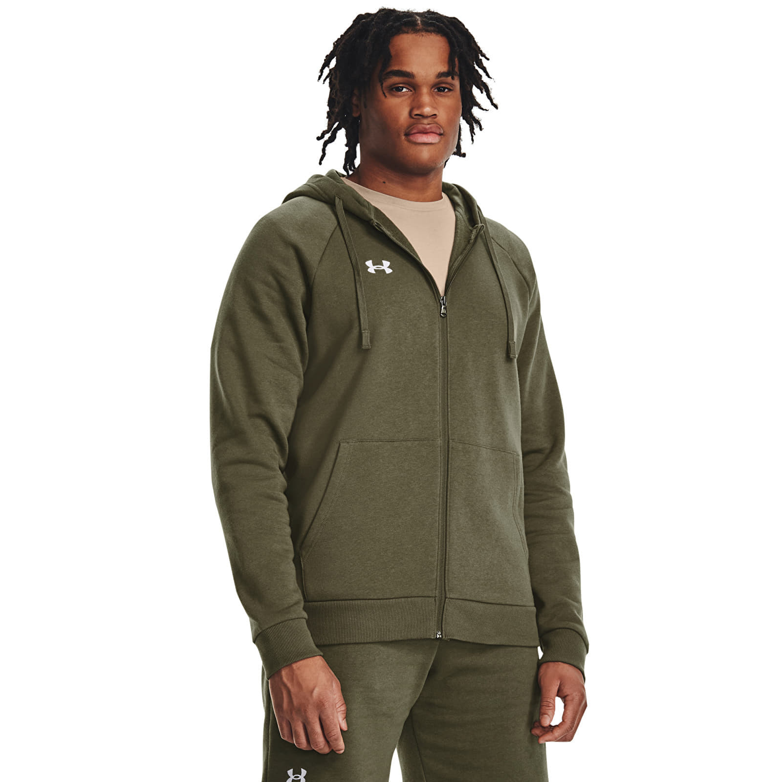 Mikina Under Armour Rival Fleece FZ Hoodie Marine OD Green/ White XXL