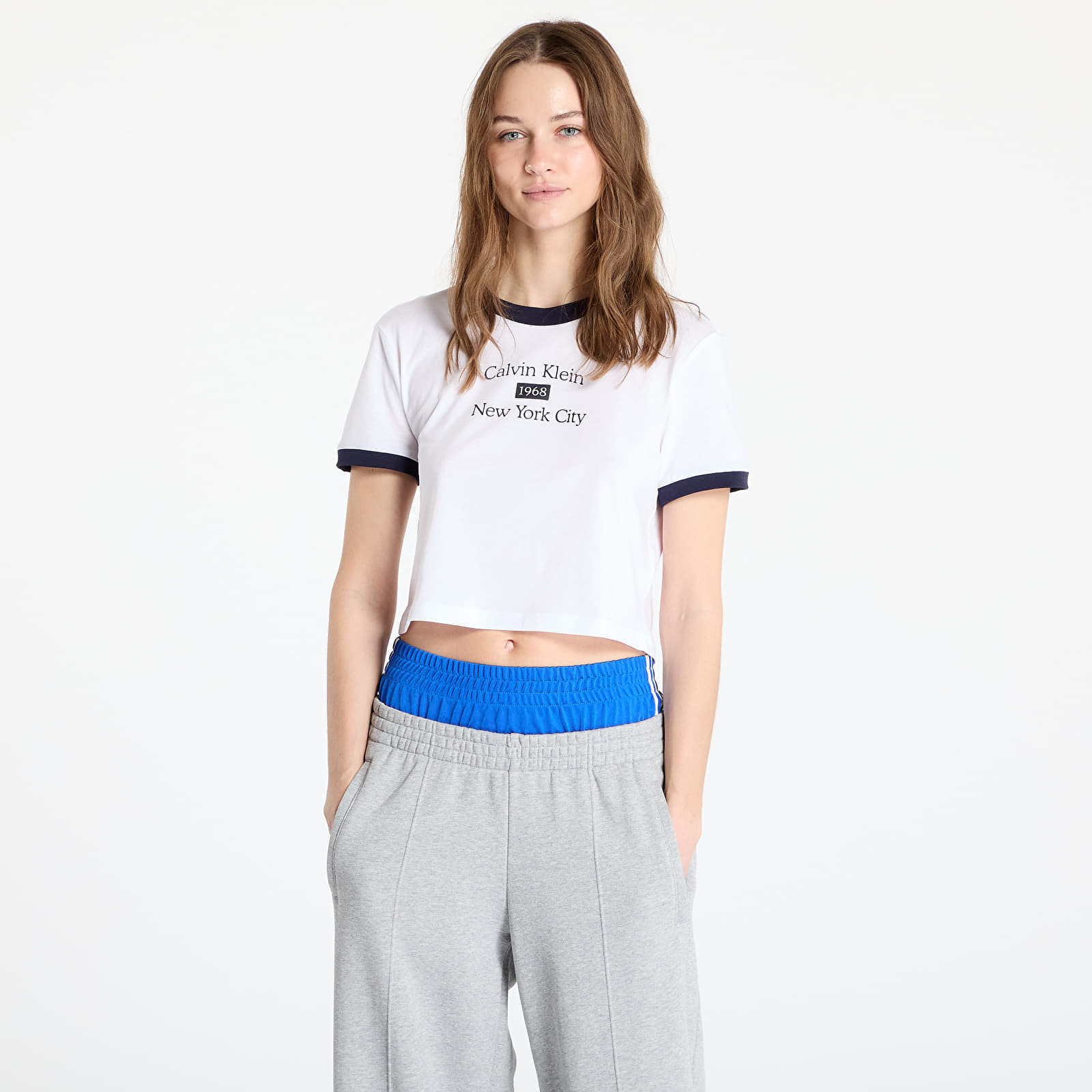 Tričko Calvin Klein Jeans Drapey Jersey Crop Brilliant White/ Baritone Blue XS