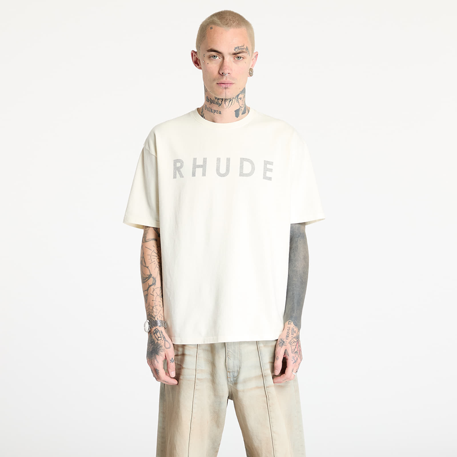 Tričko Rhude Distressed Logo Tee Vintage White S