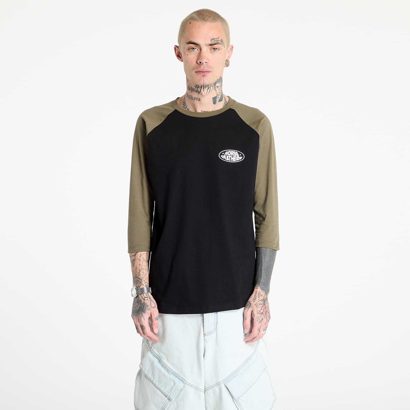 Tričko Horsefeathers Dynamo Raglan T-Shirt Black/ Burnt Olive S