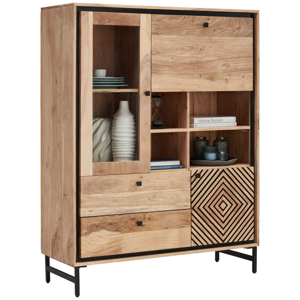 Ambia Home VYSOKÁ KOMODA, akácia, čierna, farba akácie, 115/148/42 cm