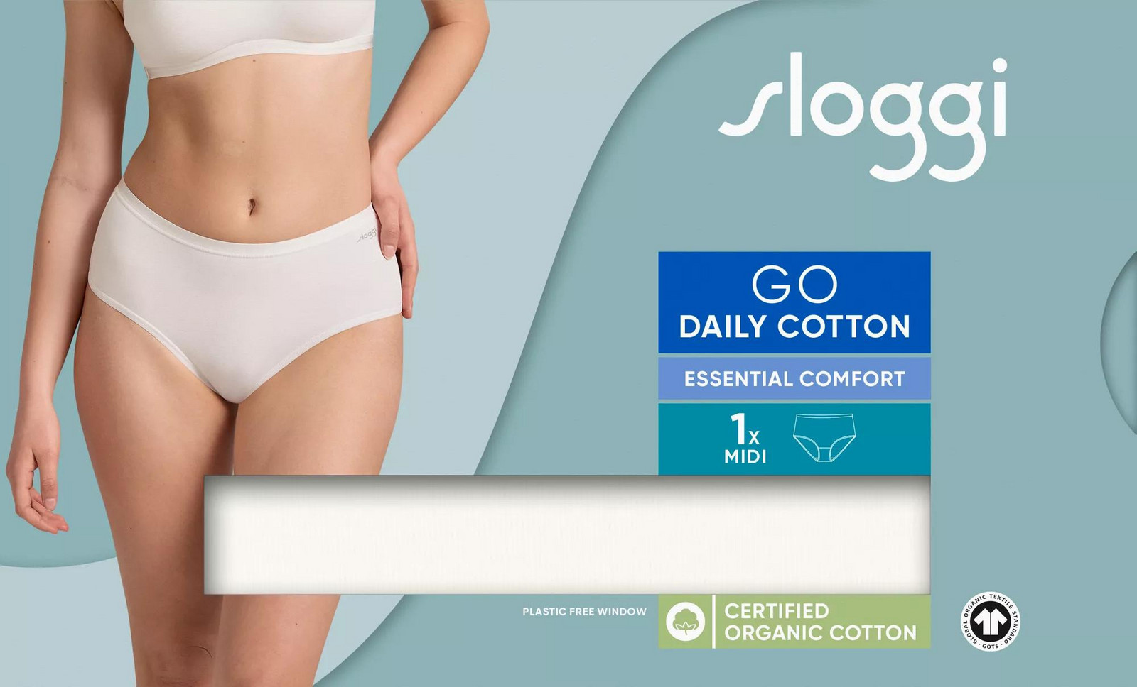 Dámske bavlnené midi nohavičky GO Daily - WHITE - biela 00GZ - SLOGGI WHITE S