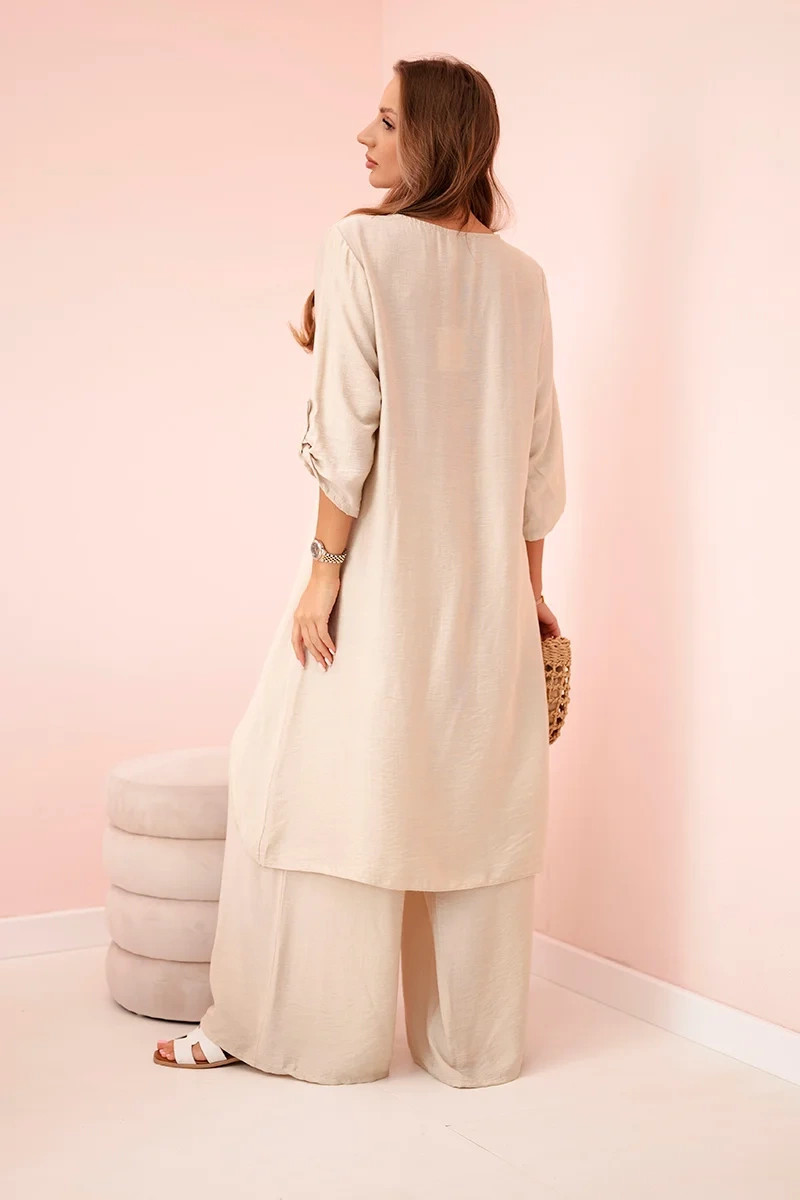 Dámska súprava z viskózy, tunika a široké nohavice, béžová UNI