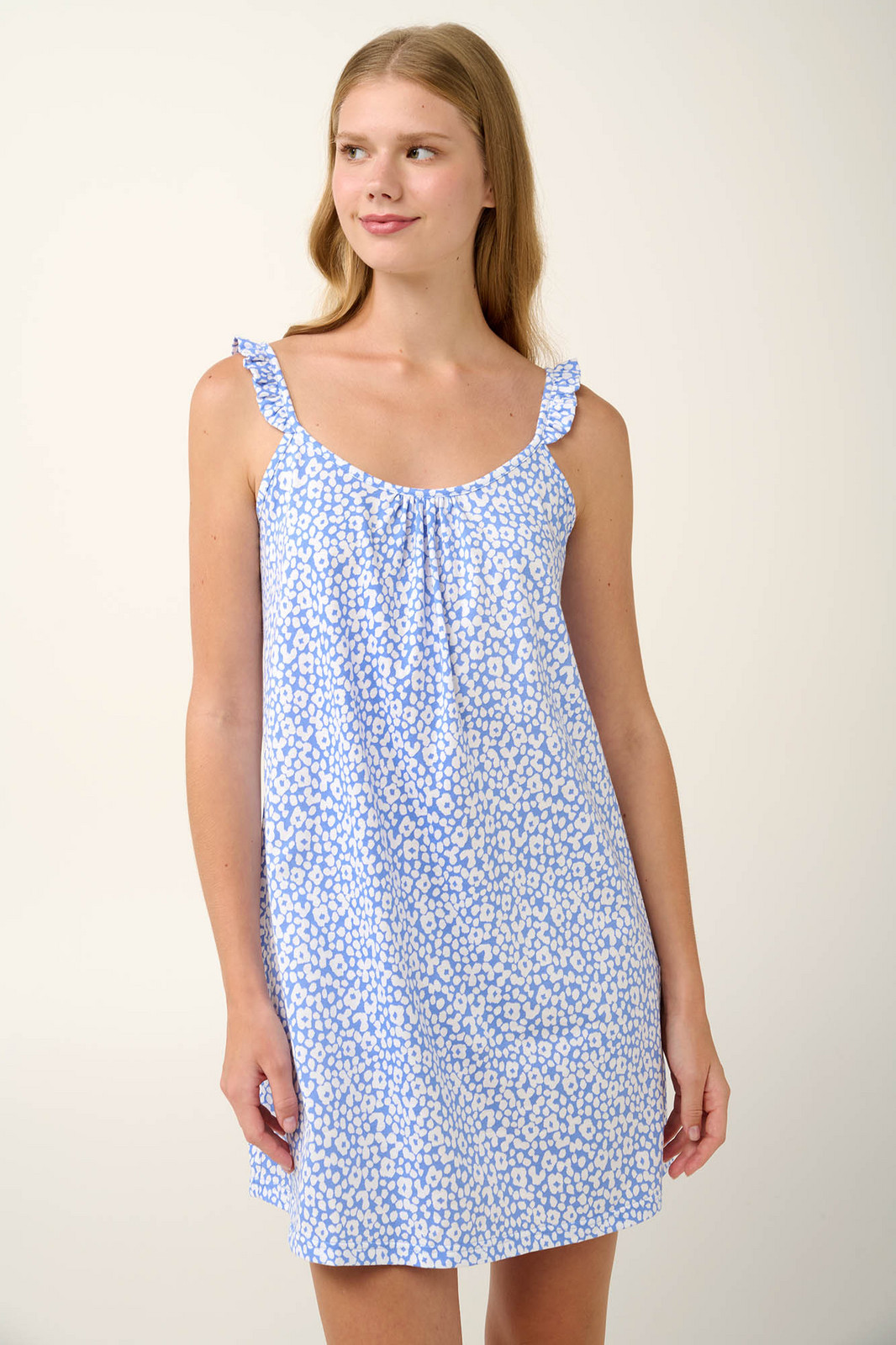 Vamp - Bavlnená letná nočná košeľa na ramienka 22907 - Vamp blue blossom S