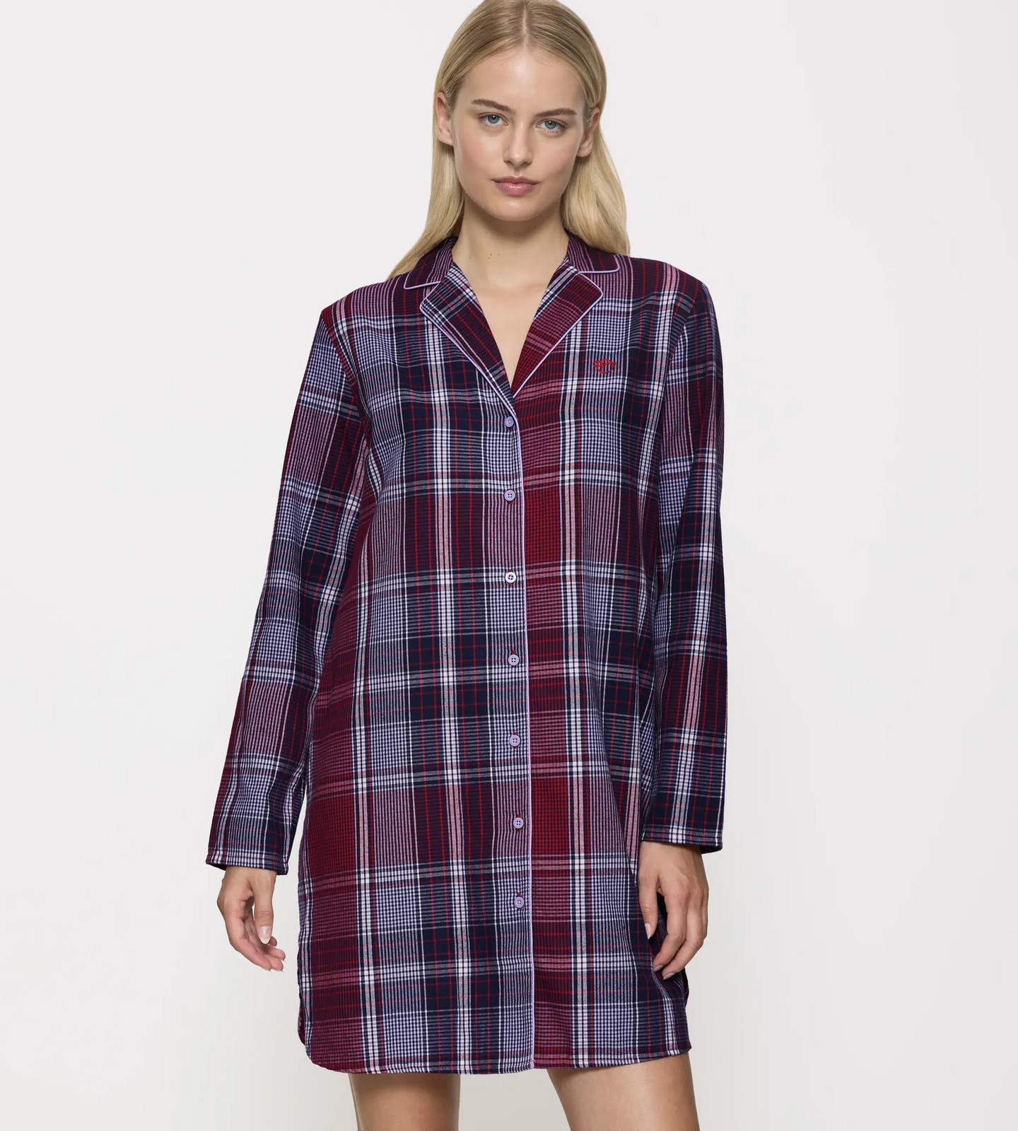 Dámska nočná košeľa Boyfriend NDW X Checks - RED - červená a modrá M006 - TRIUMPH RED 42